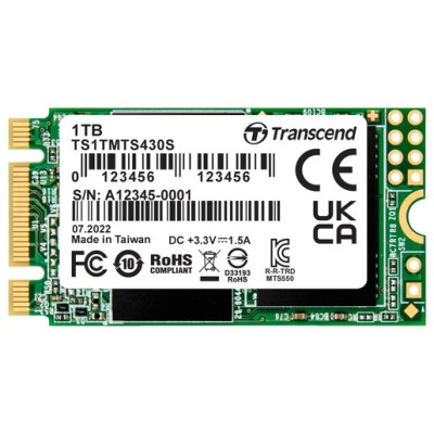 Твердотільний накопичувач M.2 1Tb, Transcend 430S, SATA3, 3D TLC, 560/520 MB/s, формат 2242 (TS1TMTS430S)