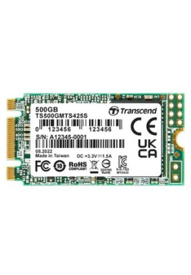 Твердотільний накопичувач M.2 500Gb, Transcend 425S, SATA3, 3D TLC, 530/480 MB/s, формат 2242 (TS500GMTS425S)