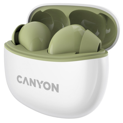 Навушники Canyon TWS-5, Green, бездротові (Bluetooth), мікрофон, зарядний бокс, стереозвук, функція "Handsfree", 40 / 500 mAh (CNS-TWS5GR)