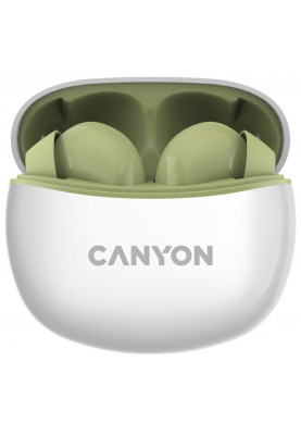 Навушники Canyon TWS-5, Green, бездротові (Bluetooth), мікрофон, зарядний бокс, стереозвук, функція "Handsfree", 40 / 500 mAh (CNS-TWS5GR)