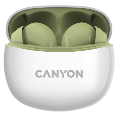 Навушники Canyon TWS-5, Green, бездротові (Bluetooth), мікрофон, зарядний бокс, стереозвук, функція "Handsfree", 40 / 500 mAh (CNS-TWS5GR)