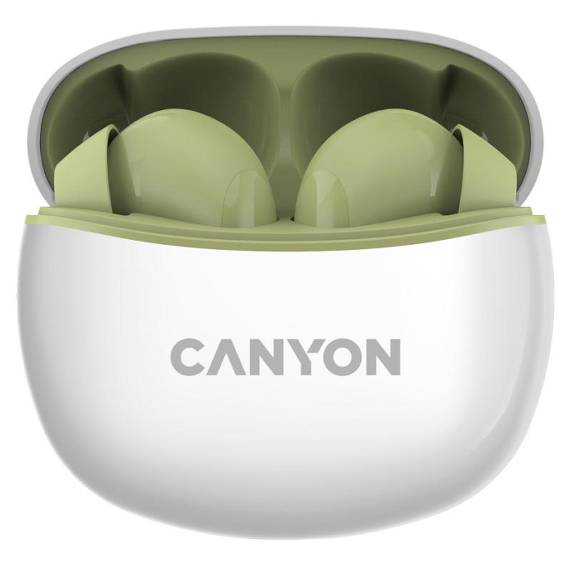 Навушники Canyon TWS-5, Green, бездротові (Bluetooth), мікрофон, зарядний бокс, стереозвук, функція "Handsfree", 40 / 500 mAh (CNS-TWS5GR)