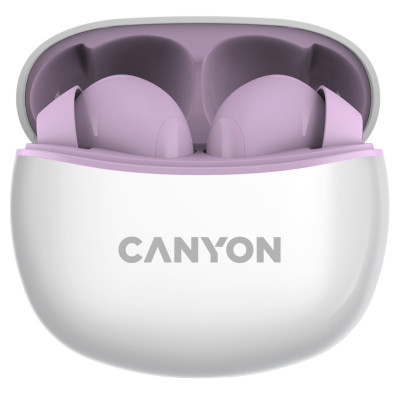 Навушники Canyon TWS-5, Purple, бездротові (Bluetooth), мікрофон, зарядний бокс, стереозвук, функція "Handsfree", 40 / 500 mAh (CNS-TWS5PU)