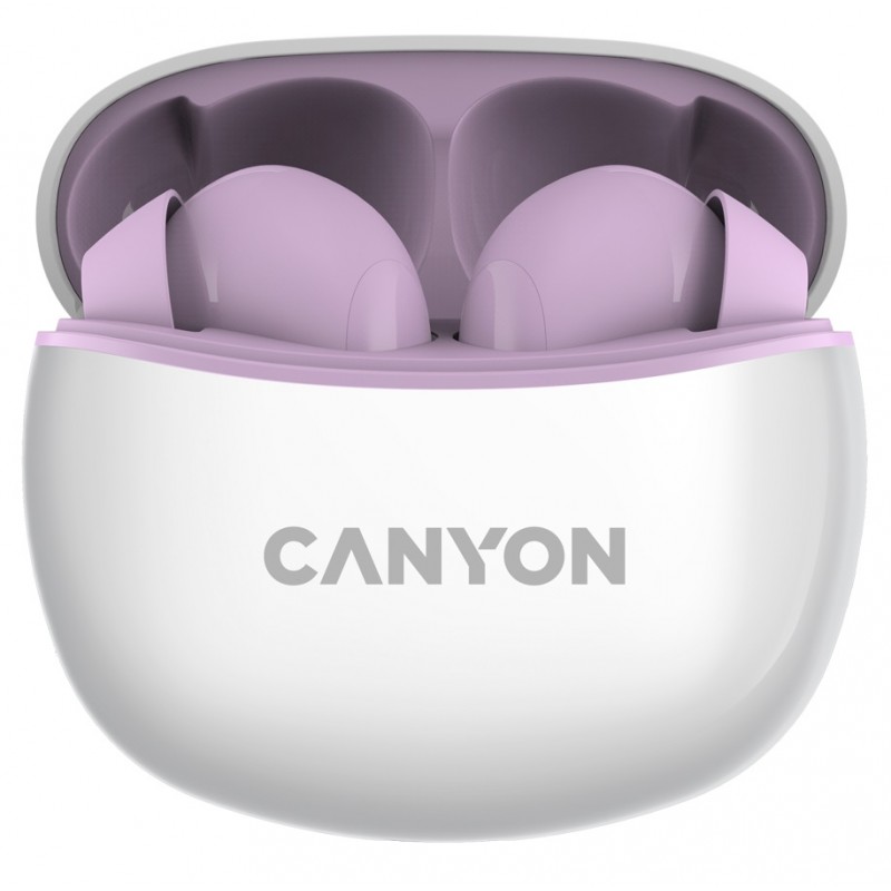 Навушники Canyon TWS-5, Purple, бездротові (Bluetooth), мікрофон, зарядний бокс, стереозвук, функція "Handsfree", 40 / 500 mAh (CNS-TWS5PU)