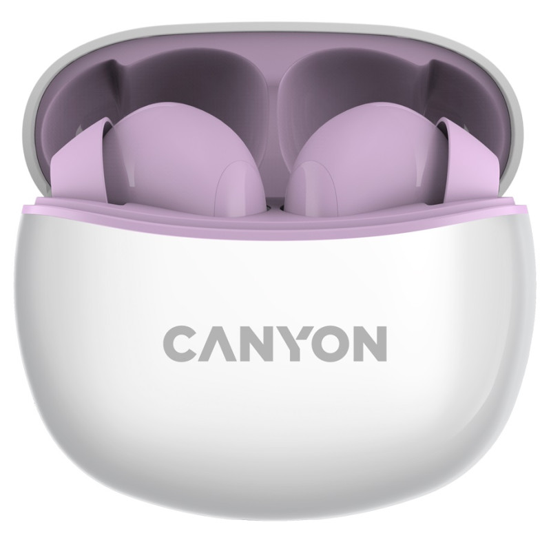 Навушники Canyon TWS-5, Purple, бездротові (Bluetooth), мікрофон, зарядний бокс, стереозвук, функція "Handsfree", 40 / 500 mAh (CNS-TWS5PU)