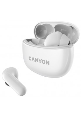 Навушники Canyon TWS-5, White, бездротові (Bluetooth), мікрофон, зарядний бокс, стереозвук, функція "Handsfree", 40 / 500 mAh (CNS-TWS5W)