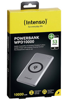 Універсальна мобільна батарея 10000 mAh, Intenso WPD10000, Grey, бездротова зарядка (Qi), 2xUSB, 1xType-C, PD, QC3.0 (7343531)