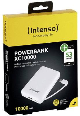 Універсальна мобільна батарея 10000 mAh, Intenso XC10000, White, 1xUSB, 1xUSB Type-C, вбудований кабель Type-C (7314532)
