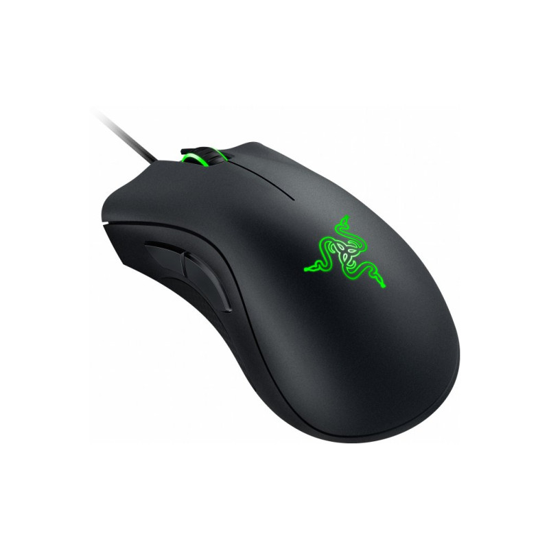 Миша Razer DeathAdder Essential, Black, USB, оптична, до 6400 dpi, до 220 IPS, 5 програмованих кнопок, зелене LED підсвічування, 2.1 м (RZ01-03850100-R3M1)