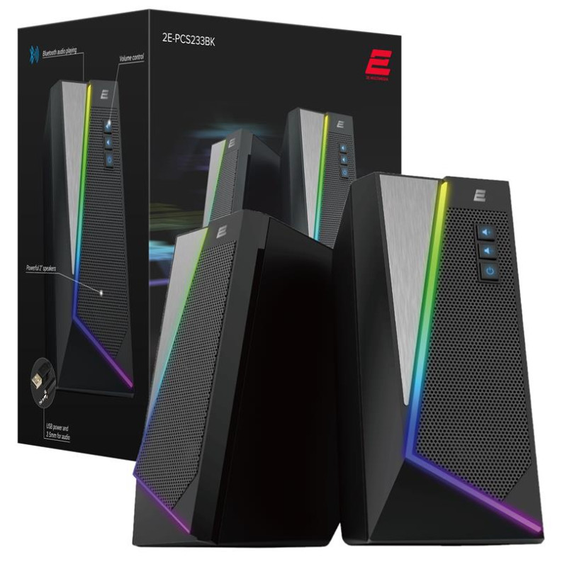 Колонки 2E PCS233 RGB, Black, USB (2E-PCS233BK)