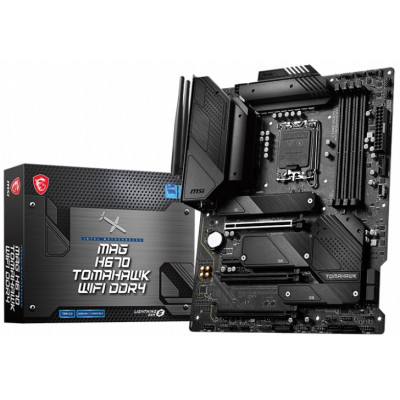 Мат.плата LGA1700, MSI MAG H670 TOMAHAWK WIFI DDR4, H670, 4xDDR4, CrossFire, Int.Video(CPU), 6xSATA3, 3xM.2, 3xPCI-E 16x 5.0, 1xPCI-E 1x 3.0, ALC897, I225V, WiFi 6, Bluetooth 5.2, 7xUSB3.2/10xUSB2.0, HDMI/DP, ATX