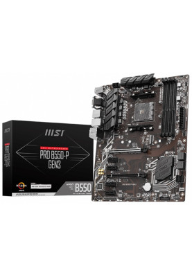 Мат.плата AM4 (B550) MSI PRO B550-P GEN3, B550, 4xDDR4, CrossFire, Int.Video(CPU), 6xSATA3, 1xM.2, 2xPCI-E 16x 3.0, 4xPCI-E 1x 3.0, ALC897, RTL8111H, 6xUSB3.2/6xUSB2.0, VGA/DVI-D/HDMI, ATX