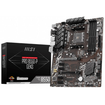 Мат.плата AM4 (B550) MSI PRO B550-P GEN3, B550, 4xDDR4, CrossFire, Int.Video(CPU), 6xSATA3, 1xM.2, 2xPCI-E 16x 3.0, 4xPCI-E 1x 3.0, ALC897, RTL8111H, 6xUSB3.2/6xUSB2.0, VGA/DVI-D/HDMI, ATX