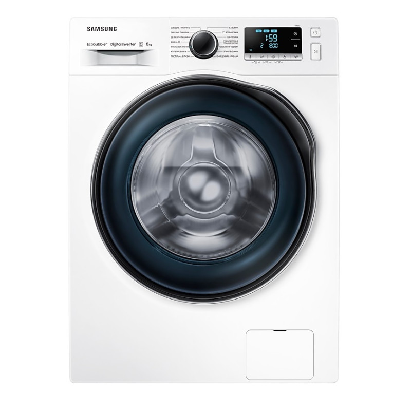 Пральна машина Samsung WW80J62E0DW/UA, White, 8кг, фронтальна, вузька, 14 програм, швидкість віджиму 1200 об/хв, клас енергоспоживання A+++, 85x60x45.6 см