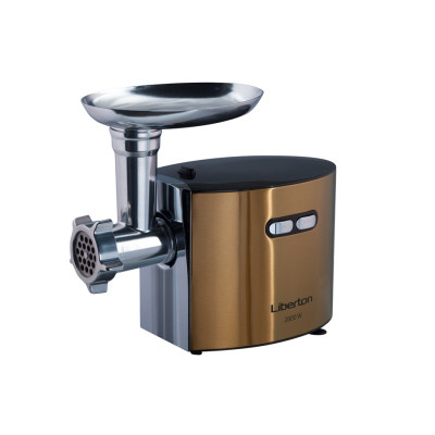 М'ясорубка Liberton LMG-28TS Gold, 2800W, продуктивність 2кг/хв, 3 диски з отворами 3/5/7мм, насадка для томатів/ковбасок/кеббе, реверс, захист мотора від перегріву