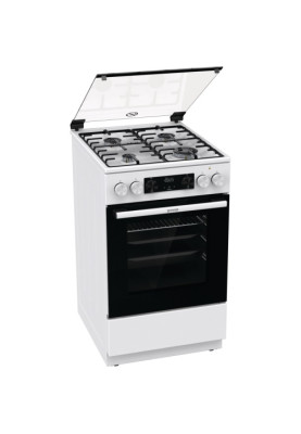 Плита комбінована Gorenje GK5C41WH, White, варильна поверхня з духовкою, поворотні перемикачі, 4 газові конфорки, електрична духовка, об'єм духовки 70 л, гриль, лектропідпал, 85x50x59.4 см