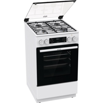 Плита комбінована Gorenje GK5C41WH, White, варильна поверхня з духовкою, поворотні перемикачі, 4 газові конфорки, електрична духовка, об'єм духовки 70 л, гриль, лектропідпал, 85x50x59.4 см