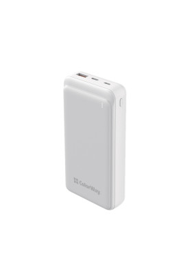 Універсальна мобільна батарея 20000 mAh, ColorWay, 20W, White, Quick Charge 3.0, 3xUSB (Type-C+microUSB), LED индикатор, кабель USB <-> Type C (CW-PB200LPG3WT-PD)