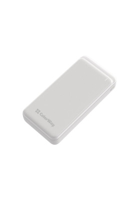 Універсальна мобільна батарея 20000 mAh, ColorWay, 20W, White, Quick Charge 3.0, 3xUSB (Type-C+microUSB), LED индикатор, кабель USB <-> Type C (CW-PB200LPG3WT-PD)