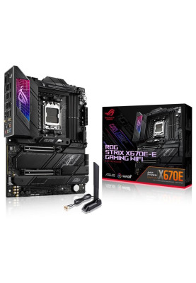 Материнська плата AM5 Asus ROG STRIX X670E-E GAMING WIFI, X670, 4xDDR5, Int.Video (CPU), 4xSATA3, 4xM.2, 2xPCI-E 5.0 16x, 1xPCI-E 4.0 16x, ALC4080, Intel 2.5Gb, WiFi 6, Bluetooth 5.2, 14xUSB3.2/4xUSB2.0, HDMI/DP, ATX