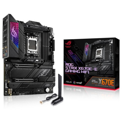 Материнська плата AM5 Asus ROG STRIX X670E-E GAMING WIFI, X670, 4xDDR5, Int.Video (CPU), 4xSATA3, 4xM.2, 2xPCI-E 5.0 16x, 1xPCI-E 4.0 16x, ALC4080, Intel 2.5Gb, WiFi 6, Bluetooth 5.2, 14xUSB3.2/4xUSB2.0, HDMI/DP, ATX