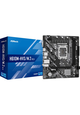 Мат.плата LGA1700, ASRock H610M-HVS/M.2 R2.0, H610, 2xDDR4, Int.Video(CPU), 4xSATA3, 1xM.2, 1xPCI-E 16x 4.0, 1xPCI-E 1x 3.0, ALC897, RTL8111H, 4xUSB3.2/6xUSB2.0, VGA/HDMI, MicroATX