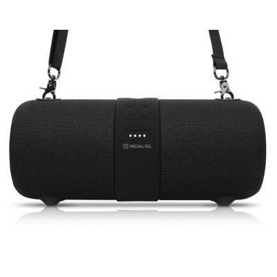 Колонка портативна 2.0 REAL-EL X-735 Black, 2 x 12 Вт, пластиковий корпус, Bluetooth, USB , IPX6, живлення від акумулятора, 3600мА * год, керування зверху