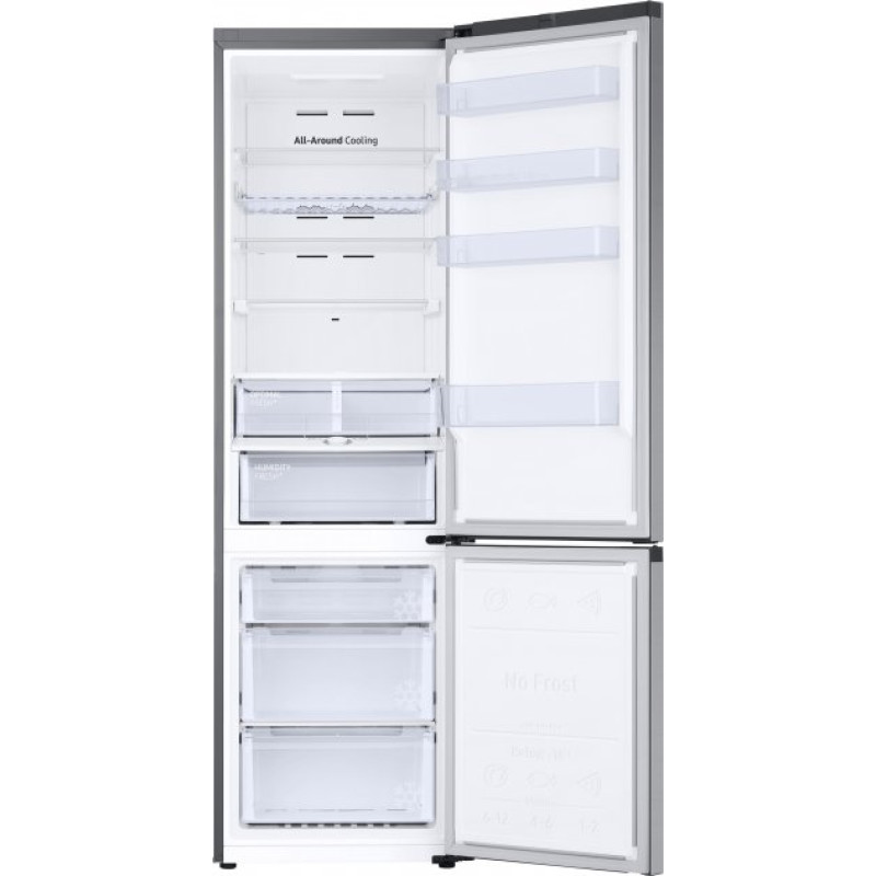 Холодильник Samsung RB38T676FSA/UA, Silver, двокамерний, загальний об'єм 400L, корисний об'єм 273L/112L, No Frost, дисплей, A+, 203x59.5x65.8 см