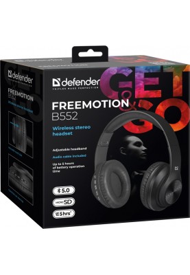 Навушники бездротові Defender FreeMotion B552, Black, Bluetooth, мікрофон, microSD, до 5 годин (63552)