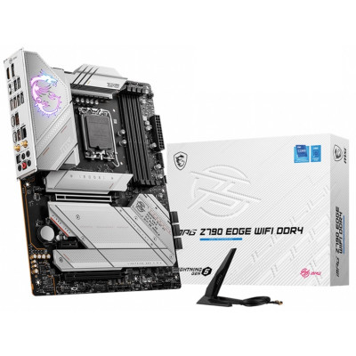 Материнська плата LGA1700, MSI MPG Z790 EDGE WIFI DDR4, Z790, 4xDDR4, Int.Video(CPU), 7xSATA3, 5xM.2, 1xPCI-E 16x 5.0, 1xPCI-E 16x 4.0, 1xPCI-E 1x 3.0, ALC4080, I225V, WiFi 6, Bluetooth 5.2, 13xUSB3.2/4xUSB2.0, HDMI/DP, ATX