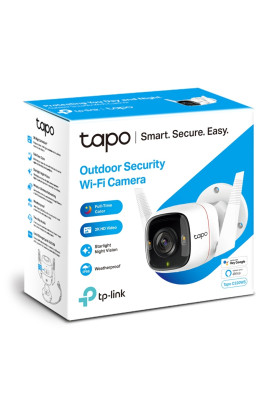 IP камера TP-Link Tapo C320WS, White, 4 Мп (2560x1440/15 fps), 1/3" CMOS, H.264, f/1.61, f=3.18 мм, WiFi (2.4 GHz), день/ніч, LED+ІЧ-підсвічування 850 нм до 30 м, двосторонній аудіозв'язок, microSD, IP66, iOS 10+ / Android 5.0+