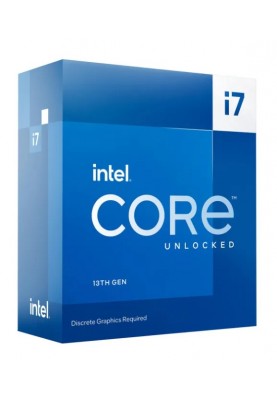 Процесор Intel Core i7 (LGA1700) i7-13700KF, Box, 16x3.4 GHz (Turbo Boost 5.4 GHz, 24 потоки), L3 30Mb Smart Cache, Raptor Lake, 7 nm, TDP 125W, розблокований множник, система охолодження в комплекті не йде (BX8071513700KF)