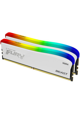 Пам'ять 16Gb x 2 (32Gb Kit) DDR4, 3600 MHz, Kingston Fury Beast RGB, White, 18-22-22, 1.35V, з радіатором (KF436C18BWAK2/32)