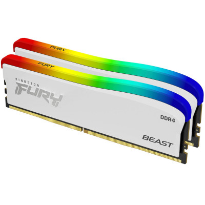 Пам'ять 16Gb x 2 (32Gb Kit) DDR4, 3600 MHz, Kingston Fury Beast RGB, White, 18-22-22, 1.35V, з радіатором (KF436C18BWAK2/32)