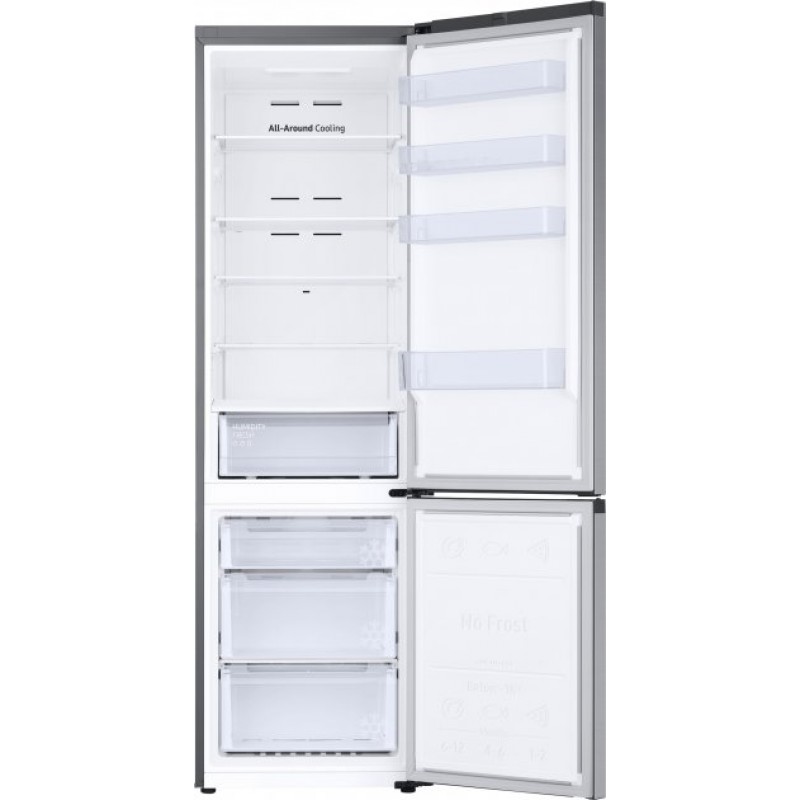 Холодильник Samsung RB38T600FSA/UA, Silver, двокамерний, загальний об'єм 400L, корисний об'єм 273L/112L, No Frost, внутрішній дисплей, A+, 203x59.5x65.8 см