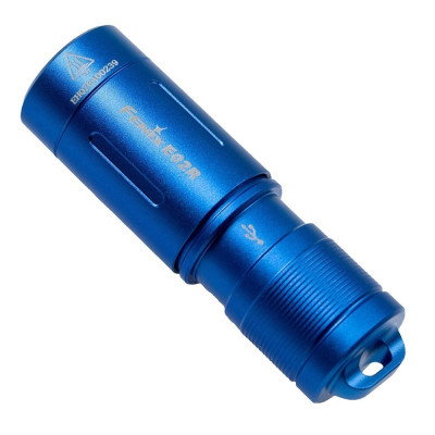 Ліхтар Fenix E02R, Blue, 15-200 лм, до 49 м, ударостійкість 1 м, 2 режими роботи, акумулятор 200 мАг, час роботи 0.5-6.5 год, IP68, 15 г