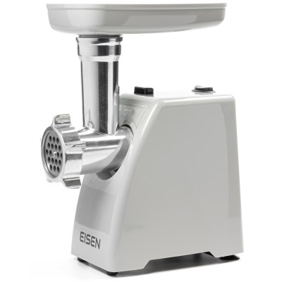 М'ясорубка Eisen EMG-023JS Grey, 2000W, продуктивність 2кг/хв, 2 диски 5 та 7мм, реверс, насадки: сковитискач для томатів; терка; шатківниця; для дерунів; для ковбасок; для кеббе, ріжуче лезо QuickTouch