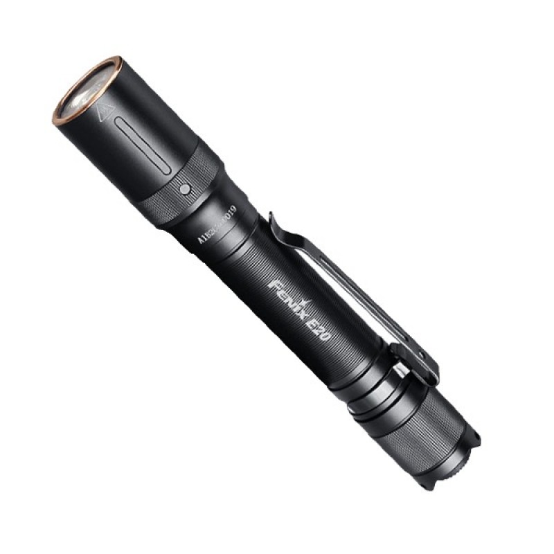 Ліхтар ручний Fenix E20 V2.0, Black, 5-350 лм, до 126 м, ударостійкість 1 м, водонепроникність 2 м, 4 режими роботи, батарея типу АА, час роботи 1.30-140 год, IP68, 42 г