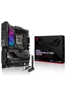 Материнська плата LGA1700, Asus ROG MAXIMUS Z790 HERO, Z790, 4xDDR5, Int.Video(CPU), 6xSATA3, 5xM.2, 2xPCI-E 16x 5.0, 1xPCI-E 16x 4.0, ALC4082 + ES9218, Intel 2.5Gb, WiFi 6, Bluetooth 5.2, 12xUSB3.2/2xUSB2.0, HDMI, ATX