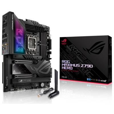 Материнська плата LGA1700, Asus ROG MAXIMUS Z790 HERO, Z790, 4xDDR5, Int.Video(CPU), 6xSATA3, 5xM.2, 2xPCI-E 16x 5.0, 1xPCI-E 16x 4.0, ALC4082 + ES9218, Intel 2.5Gb, WiFi 6, Bluetooth 5.2, 12xUSB3.2/2xUSB2.0, HDMI, ATX