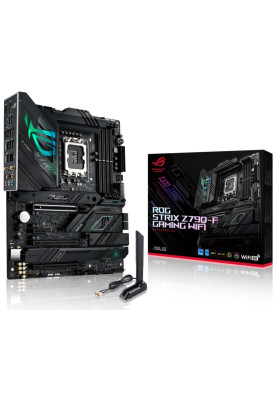 Материнська плата LGA1700, Asus ROG STRIX Z790-F GAMING WIFI, Z790, 4xDDR5, Int.Video(CPU), 4xSATA3, 4xM.2, 1xPCI-E 16x 5.0, 2xPCI-E 16x 4.0, 1xPCI-E 1x 3.0, ALC4080 + SV3H712, Intel 2.5Gb, WiFi 6, Bluetooth 5.3, 10xUSB3.2/6xUSB2.0, HDMI/DP, ATX