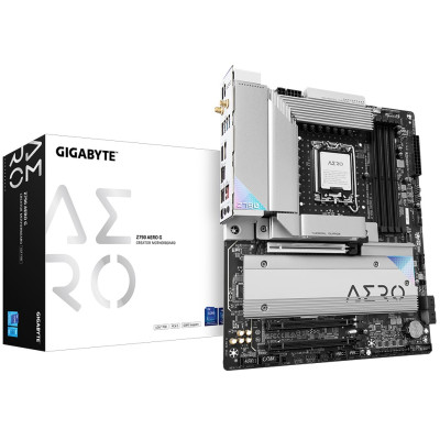 Материнська плата LGA1700, Gigabyte Z790 AERO G, Z790, 4xDDR5, Int.Video(CPU), 4xSATA3, 5xM.2, 1xPCI-E 16x 5.0, 2xPCI-E 16x 4.0, ALC1220-VB, Intel 2.5GbE, WiFi 6, Bluetooth 5.3, 10xUSB3.2/6xUSB2.0, HDMI/Type-C, CrossFire, ATX
