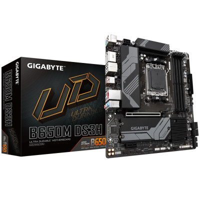Материнська плата AM5 Gigabyte B650M DS3H, B650, 4xDDR5, Int.Video (CPU), 4xSATA3, 2xM.2, 1xPCI-E 4.0 16x, 1xPCI-E 3.0 1x, Realtek 7.1, Realtek 2.5Gb, 6xUSB3.2/6xUSB2.0, HDMI/2xDP, MicroATX