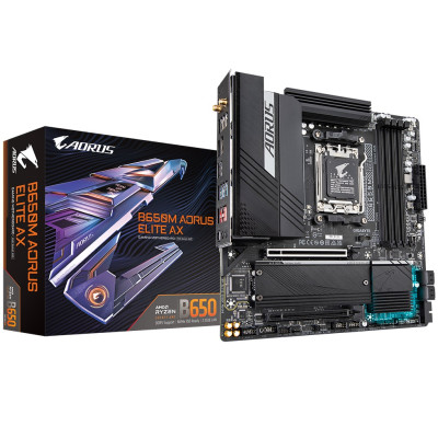 Материнська плата AM5 Gigabyte B650M AORUS ELITE AX, B650, 4xDDR5, Int.Video (CPU), 4xSATA3, 2xM.2, 2xPCI-E 4.0 16x, Realtek 7.1, Realtek 2.5Gb, WiFi 6, Bluetooth 5.3, 10xUSB3.2/6xUSB2.0, HDMI/DP, MicroATX