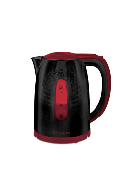 Електрочайник Liberton LEK-6813, Black/Red, 2000W, 1.7 л, дисковий, пластик, автовідключення, шкала рівня води, індикатор роботи, фільтр від накипу