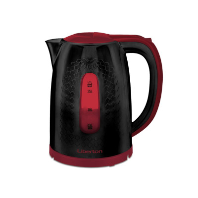 Електрочайник Liberton LEK-6813, Black/Red, 2000W, 1.7 л, дисковий, пластик, автовідключення, шкала рівня води, індикатор роботи, фільтр від накипу
