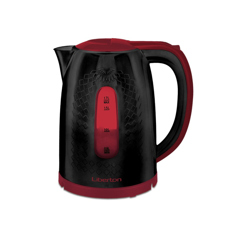 Електрочайник Liberton LEK-6813, Black/Red, 2000W, 1.7 л, дисковий, пластик, автовідключення, шкала рівня води, індикатор роботи, фільтр від накипу