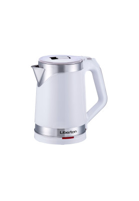 Електрочайник Liberton LEK-2201 White, 1500W, 2.2 л, дисковий, індикатор рівня води, захист від перегріву, захист від включення без води, нержавіюча сталь/пластик