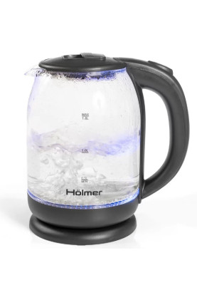 Електрочайник Holmer HKS-1722, Black, 1500W, 1.8 л, скло, дисковий, LED-підсвічування, індикатор рівня води