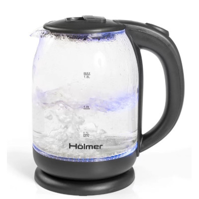 Електрочайник Holmer HKS-1722, Black, 1500W, 1.8 л, скло, дисковий, LED-підсвічування, індикатор рівня води